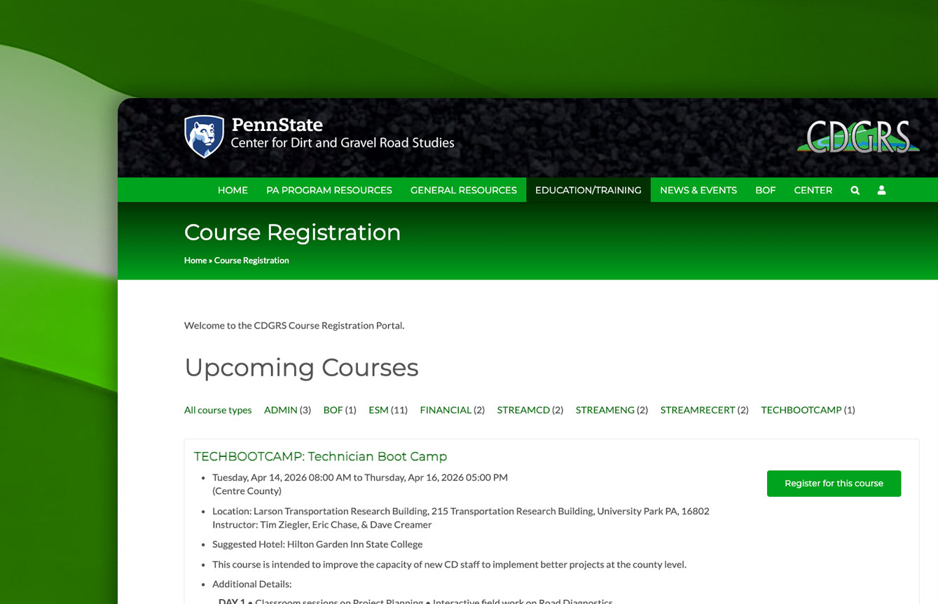 CDGRS Course Registration Module — Penn State University